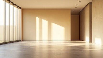 3D Render of a Modern Contemporary Room with Yard View and Sunlit Interior