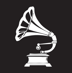 Black and White gramophone logo type Silhouette Design