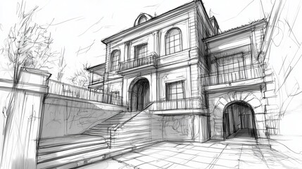 Obraz premium Preliminary Architectural Sketch of a Residential House Design