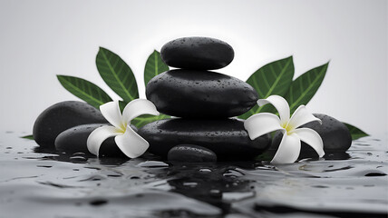 Fototapeta premium tiare flowers candle and black stone spa 