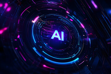 Artificial Intelligence Concept with Glowing AI Text on a Futuristic Circuit Board