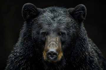 Fototapeta premium A close-up of a powerful black bear revealing its majestic features and soulful eyes in a captivating pose.
