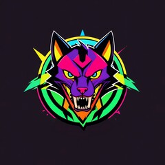 Neon Retro Wolf Head: 80s Style Vector Art
