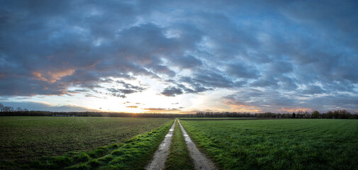 Panorama of a sunset in Limburg