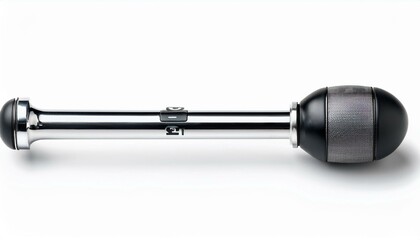 Sleek metallic hand held device with textured black end.