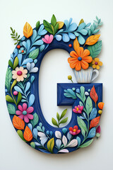 Lettre "G" de l'Alphabet D&eacute;cor&eacute;e avec des Plantes et des Feuilles dans un Design Fantaisiste et Color&eacute; sur Fond Blanc