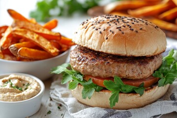 Savory Sweet Potato Fries and Burger