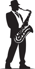 Fototapeta premium Black and White saxophone logo type Silhouette Design