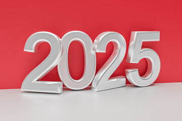 Number 2025 on red background. New Year holiday concept