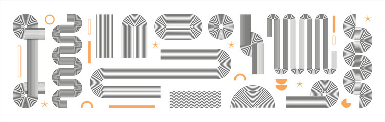 Abstract boho aesthetic geometric shape set. Contemporary mid century line design with sun and moon phases trendy bohemian style. Vector 10 eps. © Cali6ro