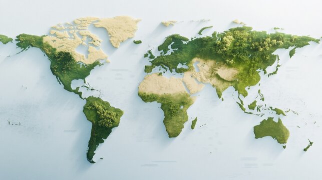 Fototapeta A stylized world map highlighting land and vegetation.