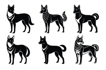 Set of dingo silhouette vector illustration