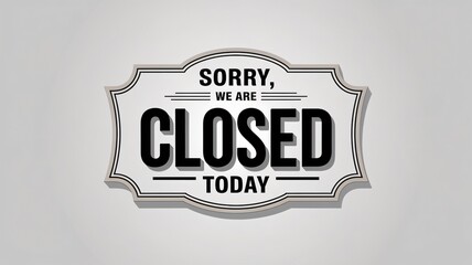A 3D render of a poster with the text "Sorry, we are closed today" and "ThanksGiving Day" against a white background. The text is written in a modern, bold font. The poster has a banner-like shape