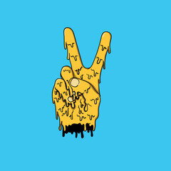 yellow grime art torn off hand making peace and love sign, 2, v, victory