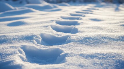 Naklejka premium Footprints marking a solitary path across untouched snow in a winter wonderland