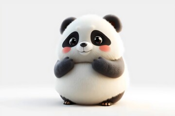 Obraz premium Adorable Animated Kawaii Panda with Innocent Look on White Background