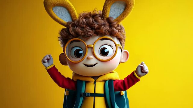 Funny Cartoon Illustration of a Smiling Boy in Glasses as a Geeky Character in a Business Design