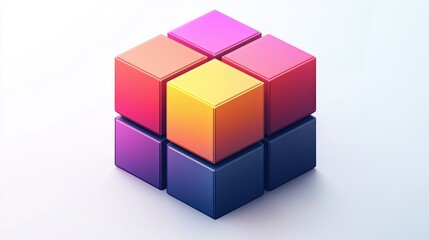 Obraz premium A 3D arrangement of colorful cubes forming a geometric shape on a light background.