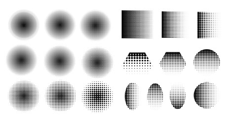 Very big set of halftone circle, square, oval. Vector retro old comic dots halftone noise, arts. Spray points grain, grunge effect