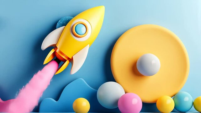 Playful 3D Cartoon Rocket in Colorful Animation