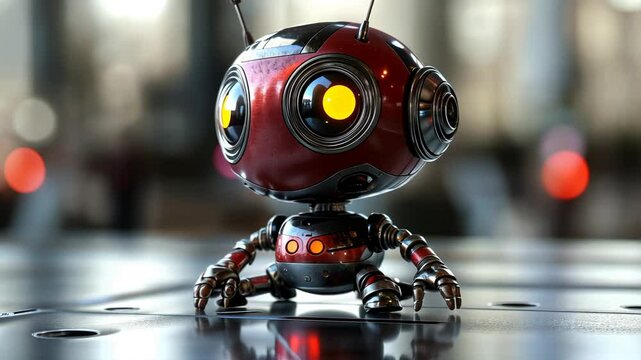 3D Cartoon Robot Android Toy Character Illustration in Black and Red Vector Graphic Isolated on White Background