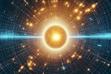 Fototapeta premium Dynamic representation of quantum energy particles illustrating motion in a vast cosmic environment