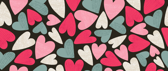 Seamless creative art background with hearts.