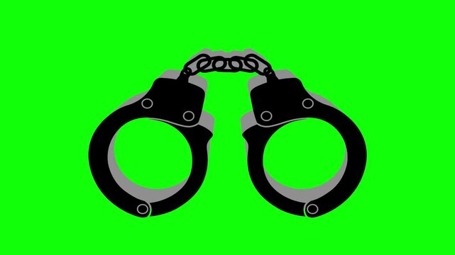 police handcuffs animation. police hand lock motion on green screen background. animated 4k chroma key