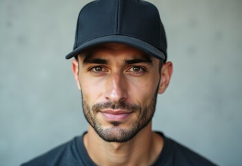 A young man with a beard and a black baseball cap looks directly at the camera.