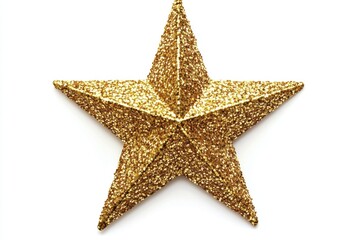 Golden Christmas star glitter sticker on white background.