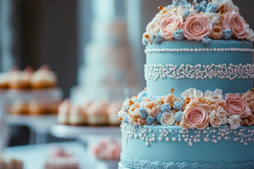 Beautifully decorated three-tier cake with pink flowers and elegant design for a special celebration
