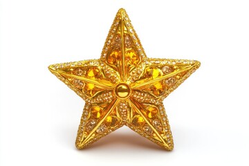 Golden Christmas star jewels sticker on white background.