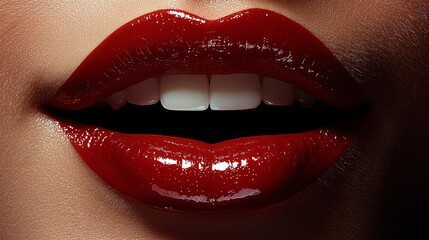 Obraz premium Closeup of red glossy lips with perfect texture