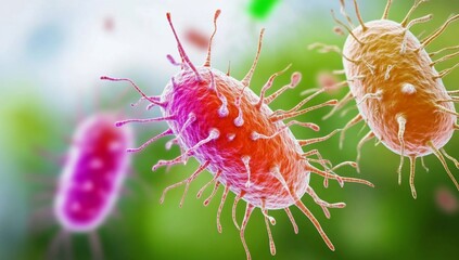 Colorful illustration of bacteria in a microscopic view.