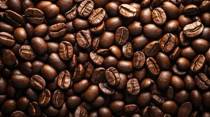 Obraz premium Heap of roasted coffee beans on black background