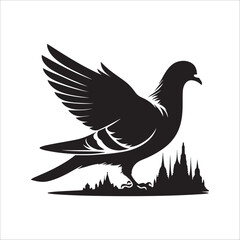 pigeon bird silhouette vector illustration, best pigeon