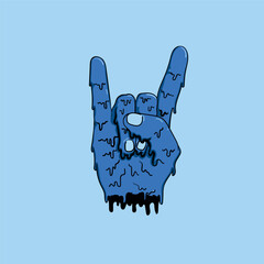 hand torn off blue grime art making the rock sign, demon