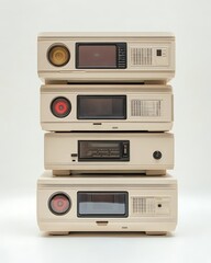 Obraz premium Retro Beige Audio Visual Equipment Stacked Vintage Style