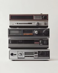 Fototapeta premium Retro Stereo System Stack Vintage Audio Cassette Player Recorder Devices