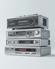 Fototapeta premium Vintage Stereo System Stack Silver Cassette Player Radio