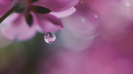 close up of pink flower and waterdrop