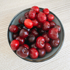 Fresh cherries in a bowl ready for snacking or dessert preparation