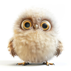Naklejka premium Adorable Fluffy Owl: A 3D Rendered Baby Owl isolated on white background