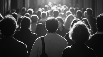 Obraz premium Black and white crowd in a dark concert setting