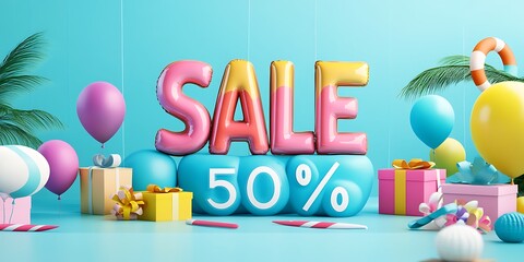 Fifty Percent Off Sale Balloons Gifts Summer Theme