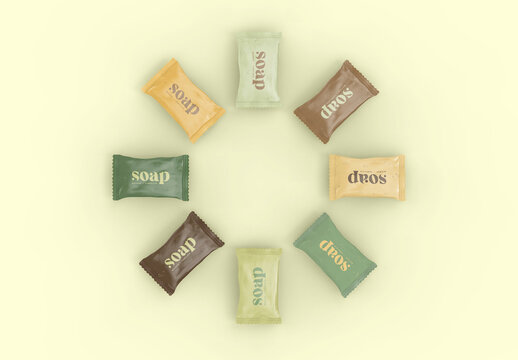 3d Pouchbags Packaging Soap Bars Mockup