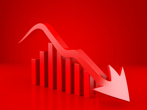 Red Downward Trend: A stark visual representation of economic downturn, a red arrow plummeting through a bar chart against a bold red background.  