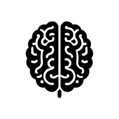 Brain Power Icon: Bold black brain icon, detailed and symbolic, perfect for concepts related to intelligence, thinking, and neurology. 