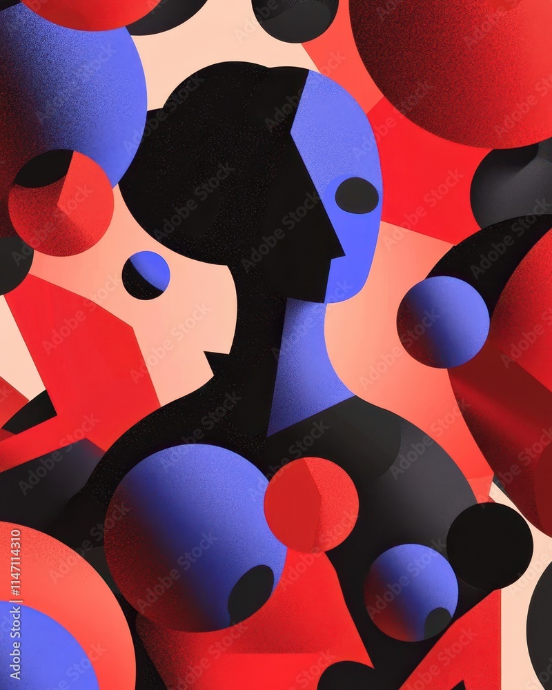 Aufkleber Exploring the Fusion of Form and Color Through Abstract Geometric Shapes in Anaglyph Style