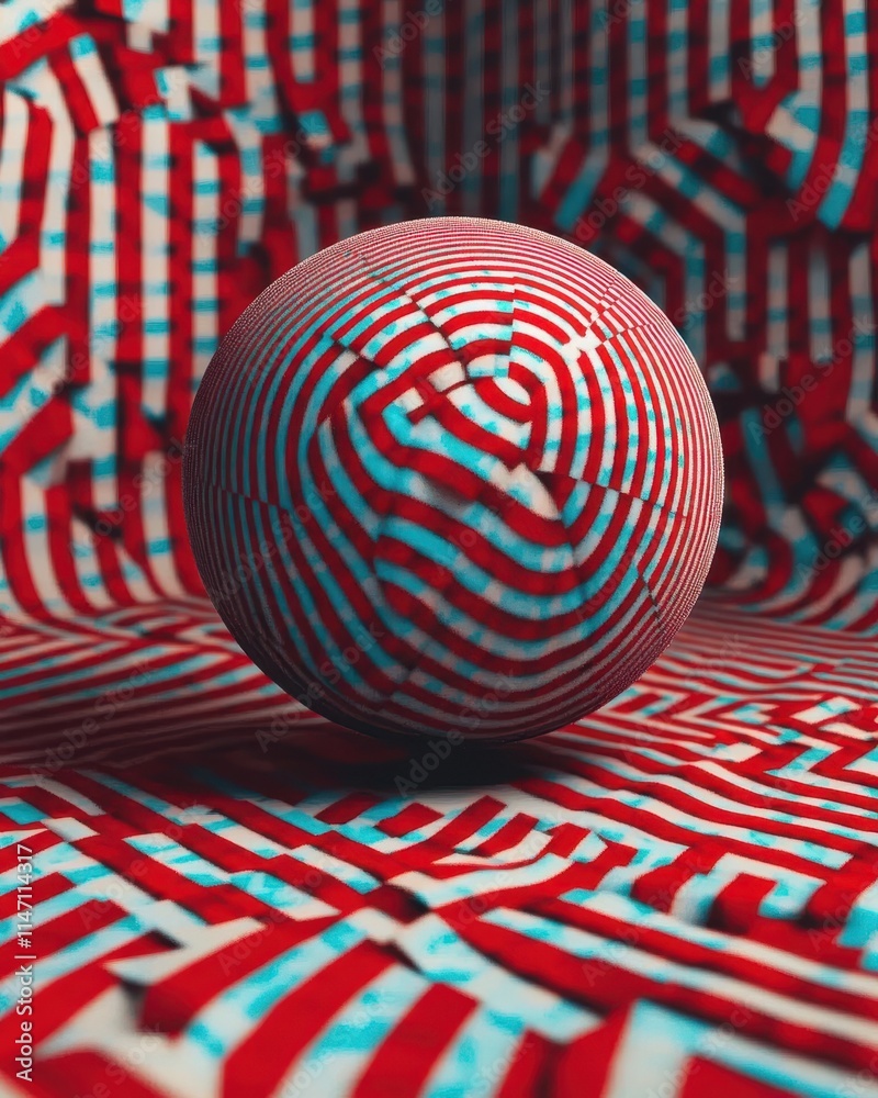 Poster dynamic interplay of abstract geometric shapes in vivid anaglyph hues